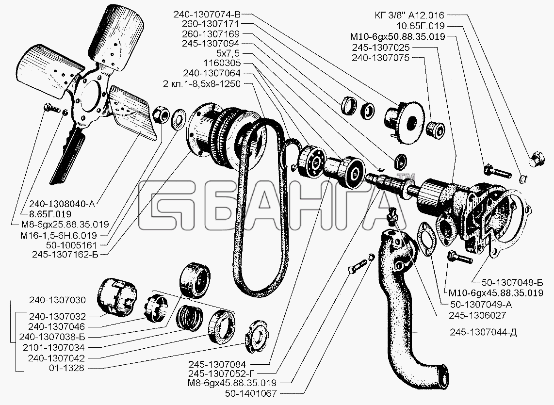 ЗИЛ ЗИЛ-5301 (2006) Схема Жидкостный насос и вентилятор-48 banga.ua